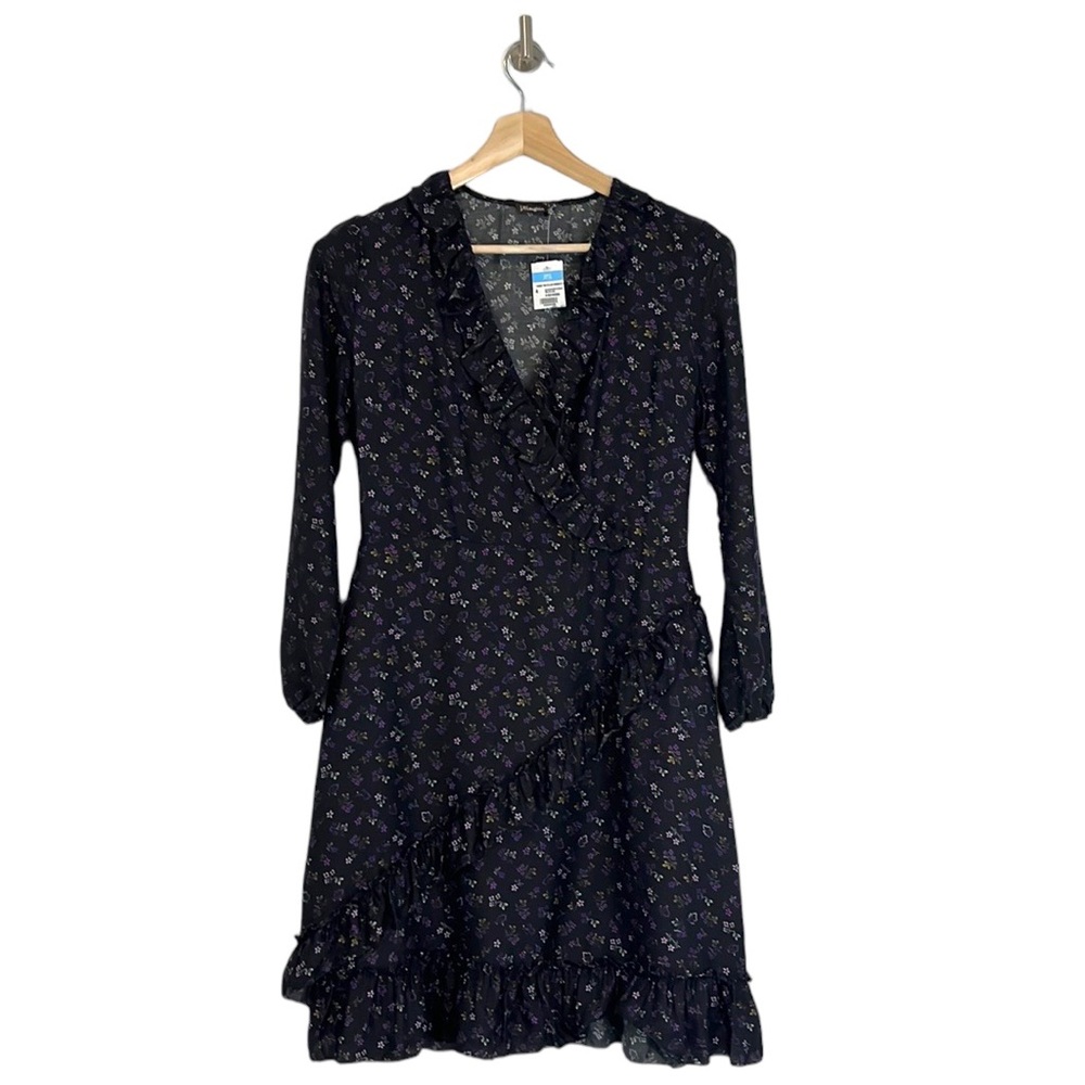 J.McLaughlin Sonny Wildfleur Black Purple Silk Floral Floral Dress Size 4